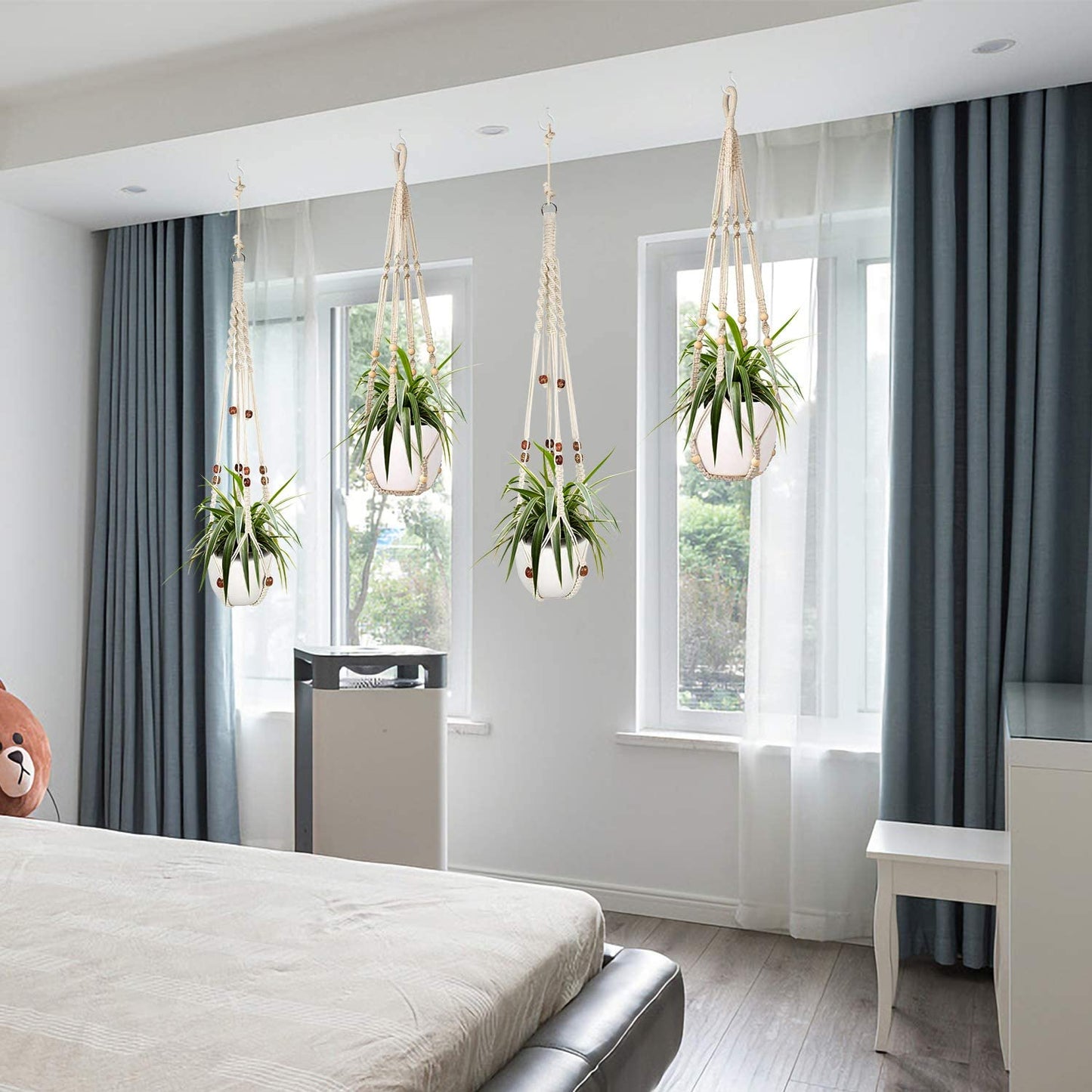 "Set of 2 Boho Macrame Plant Hangers for Stylish Indoor Plant Decor"