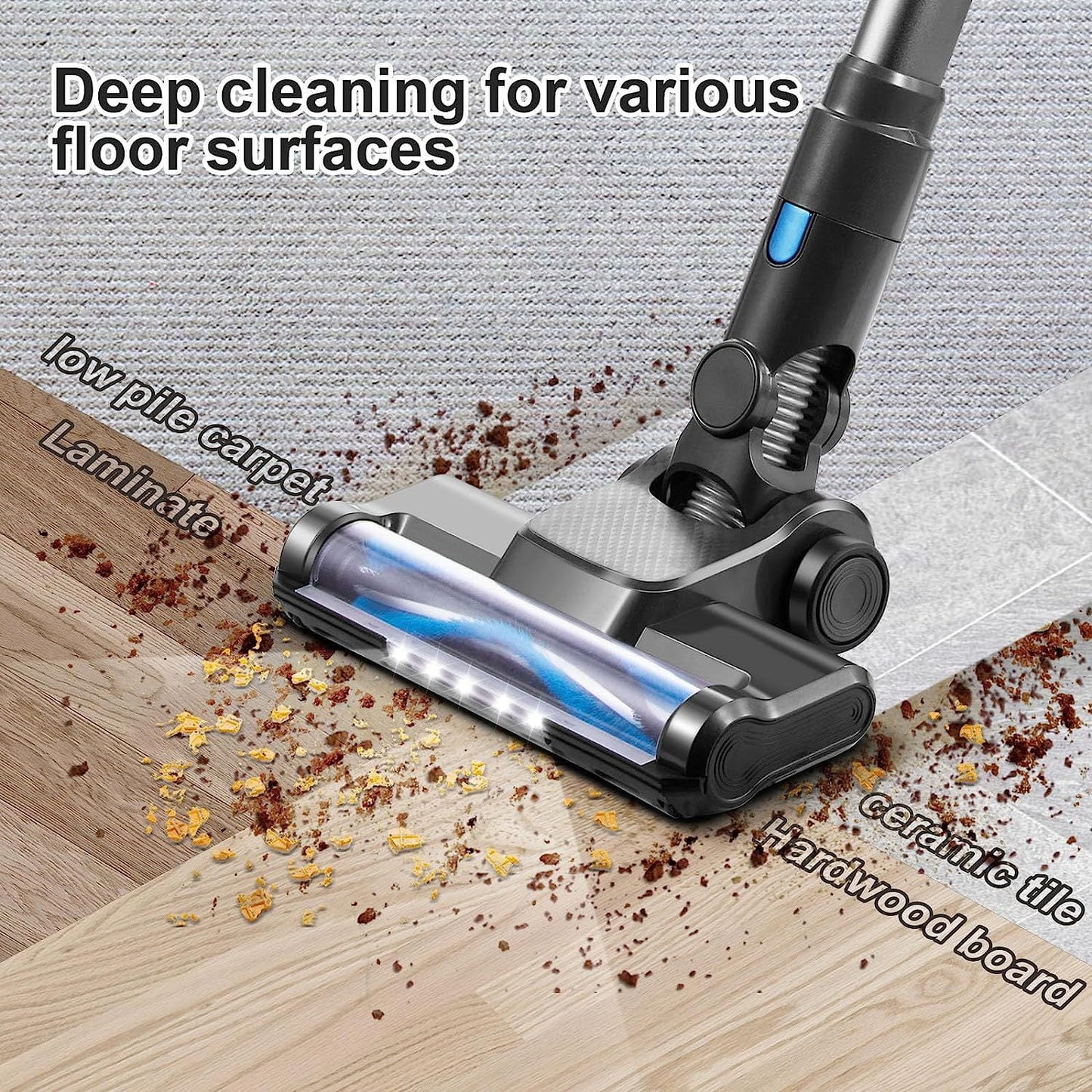 Powerful 28Kpa Wireless Stick Vacuum with 4 LED Headlights