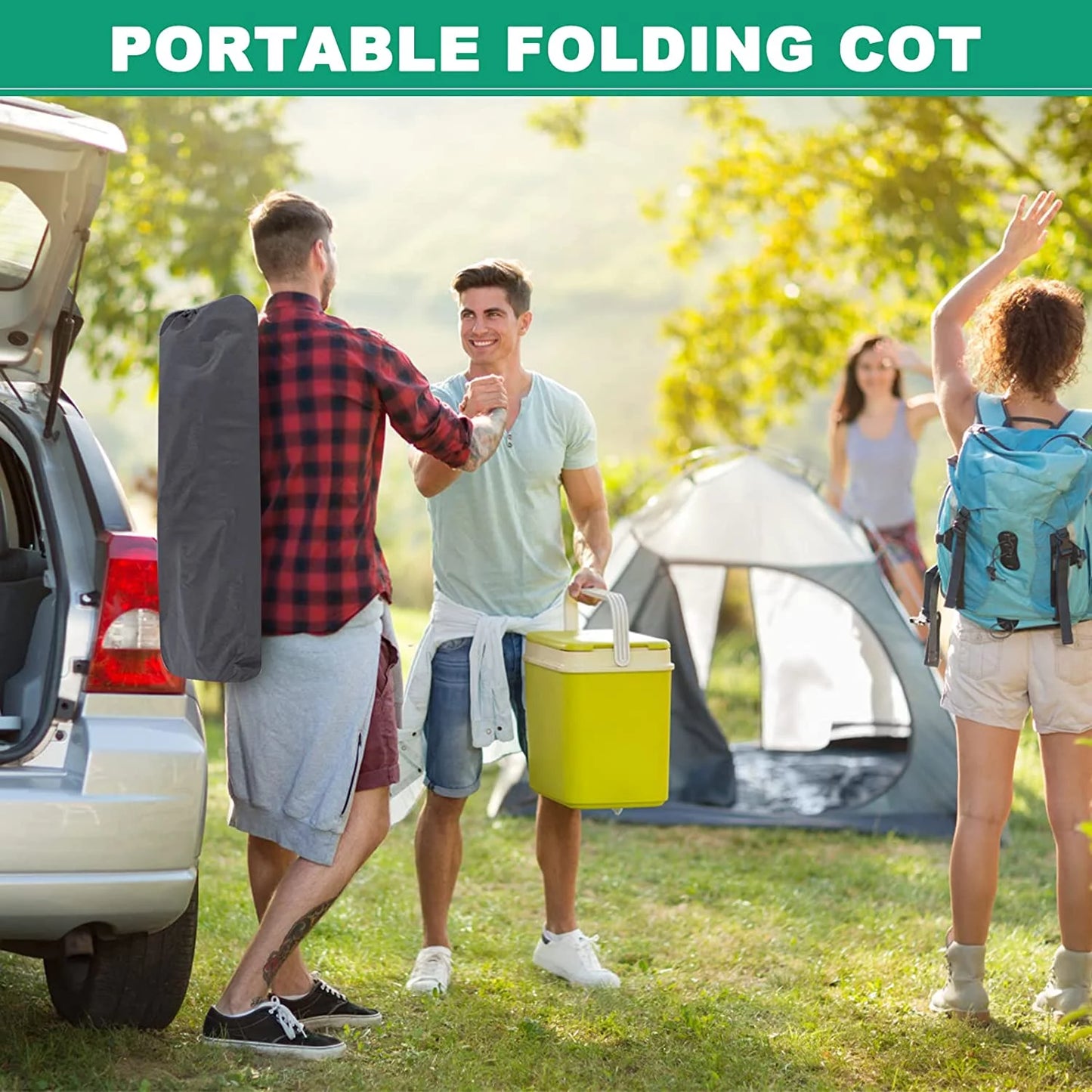 "Portable Folding Bed Cot with Plush Mattress and Carry Bag - Perfect for Camping or Guests!"