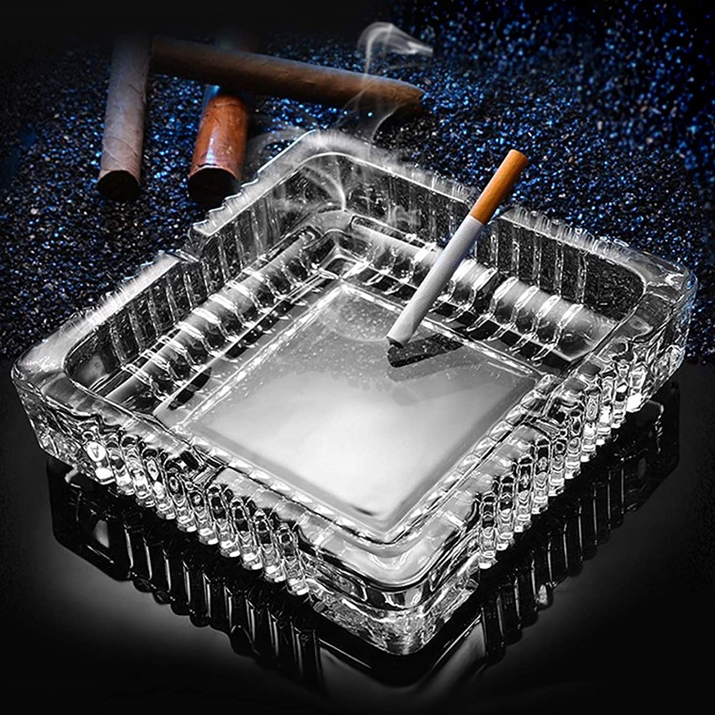 Ashtray, Large Glass Ashtray for Cigarette Cigar, Clear Crystal Ash Trays Outdoor Glass Spuare Ashtrays (7X7Inch)