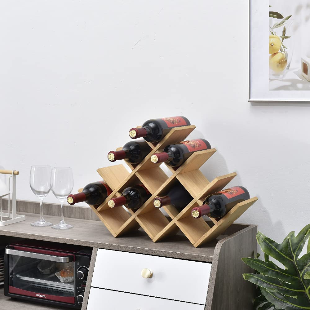 "Rustic 4-Tier Wooden Wine Rack - Stylish Free Standing & Countertop Storage Shelf for 13 Bottles - Glass Holder/Cabinet Organizer"