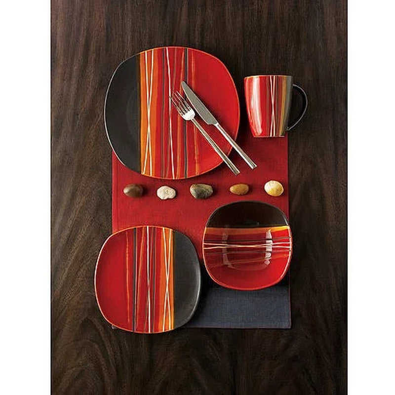 "Vibrant Red 16-Piece Bazaar Dinnerware Set"