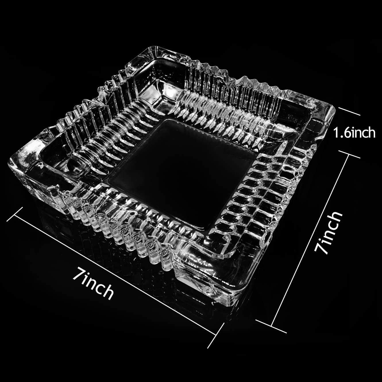 Ashtray, Large Glass Ashtray for Cigarette Cigar, Clear Crystal Ash Trays Outdoor Glass Spuare Ashtrays (7X7Inch)