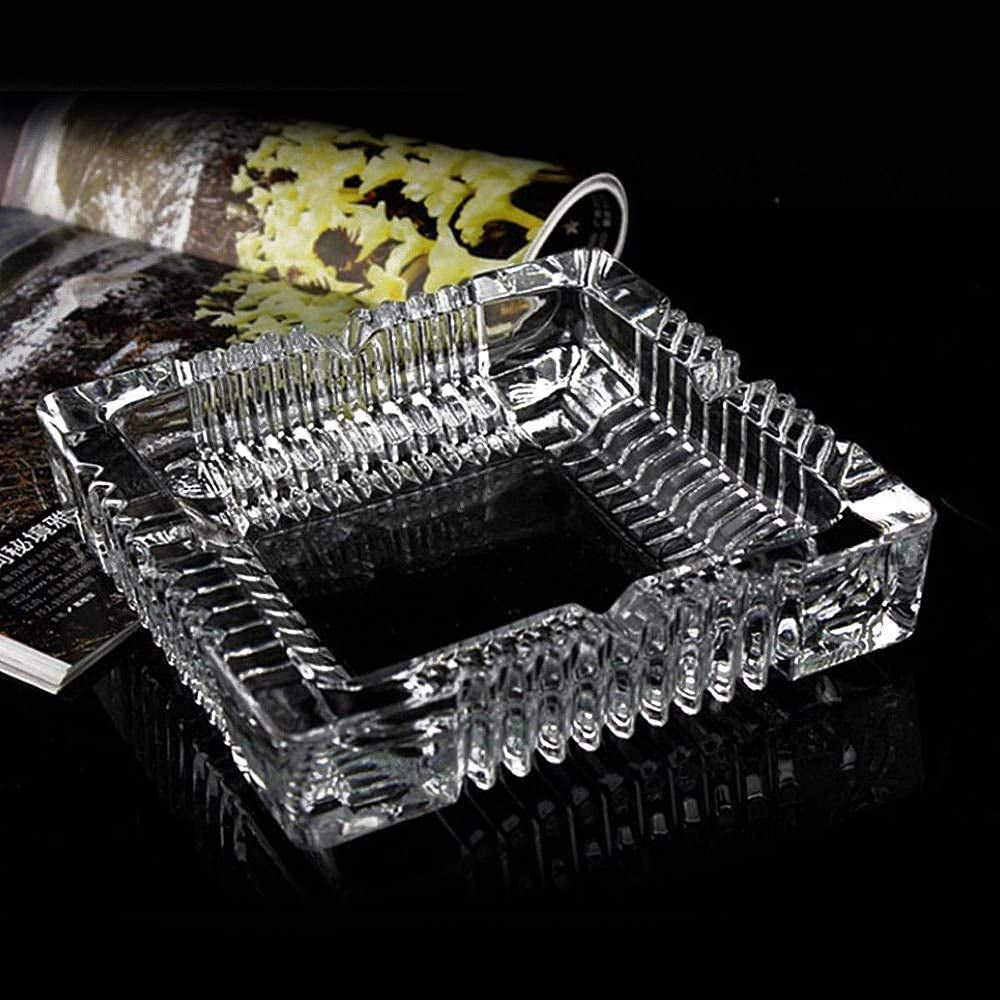 Ashtray, Large Glass Ashtray for Cigarette Cigar, Clear Crystal Ash Trays Outdoor Glass Spuare Ashtrays (7X7Inch)