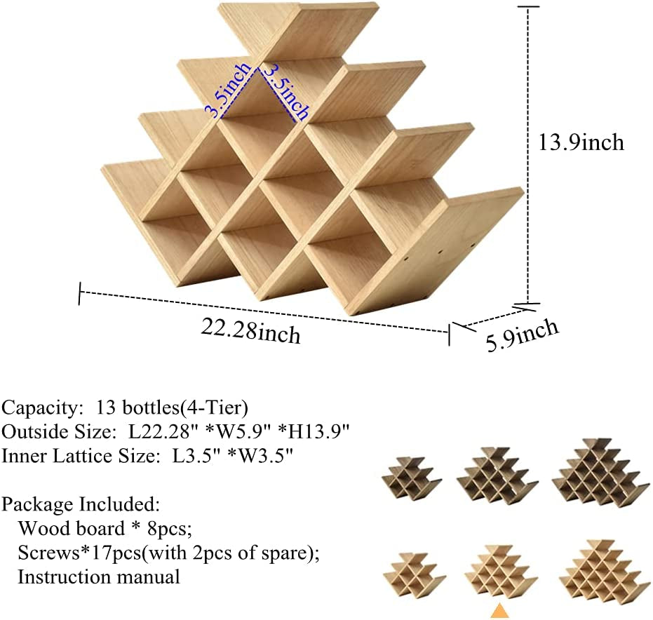 "Rustic 4-Tier Wooden Wine Rack - Stylish Free Standing & Countertop Storage Shelf for 13 Bottles - Glass Holder/Cabinet Organizer"