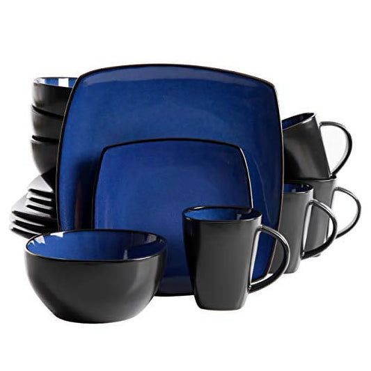 "Sophisticated Sapphire Soho Dinnerware Set - 16-Piece Square Collection"