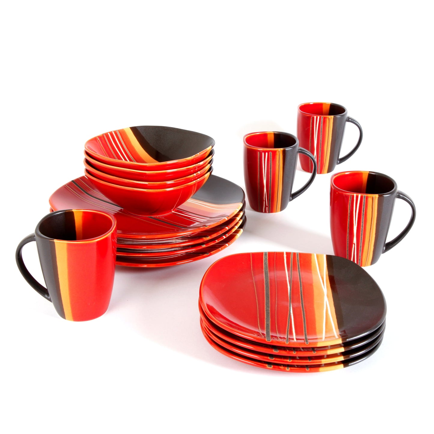 "Vibrant Red 16-Piece Bazaar Dinnerware Set"