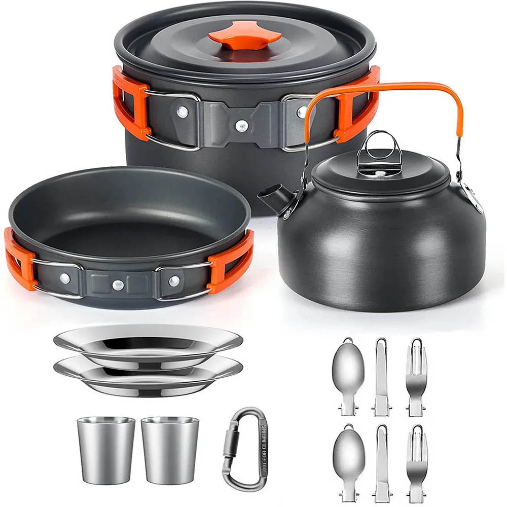 Camping Cooking Set Outdoor Aluminum Lightweight Equipment Camping Cookware Kit for Traveling Trekking Hiking Supplies