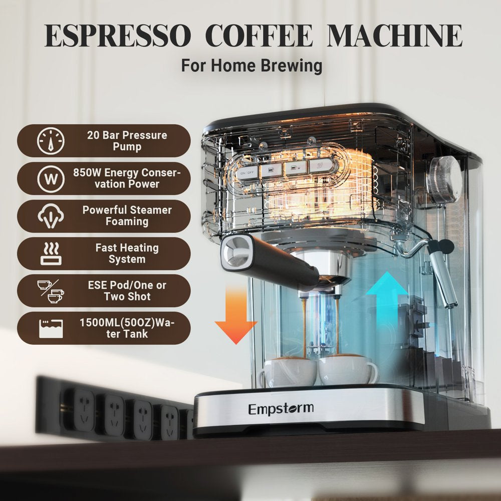 Espresso Machine 20 Bar, Espresso Coffee Maker with Milk Frother Steam Wand, Semi-Automatic Dual-Nozzle Espresso Machine,Automatic Power-Off Function (Espresso Machine)